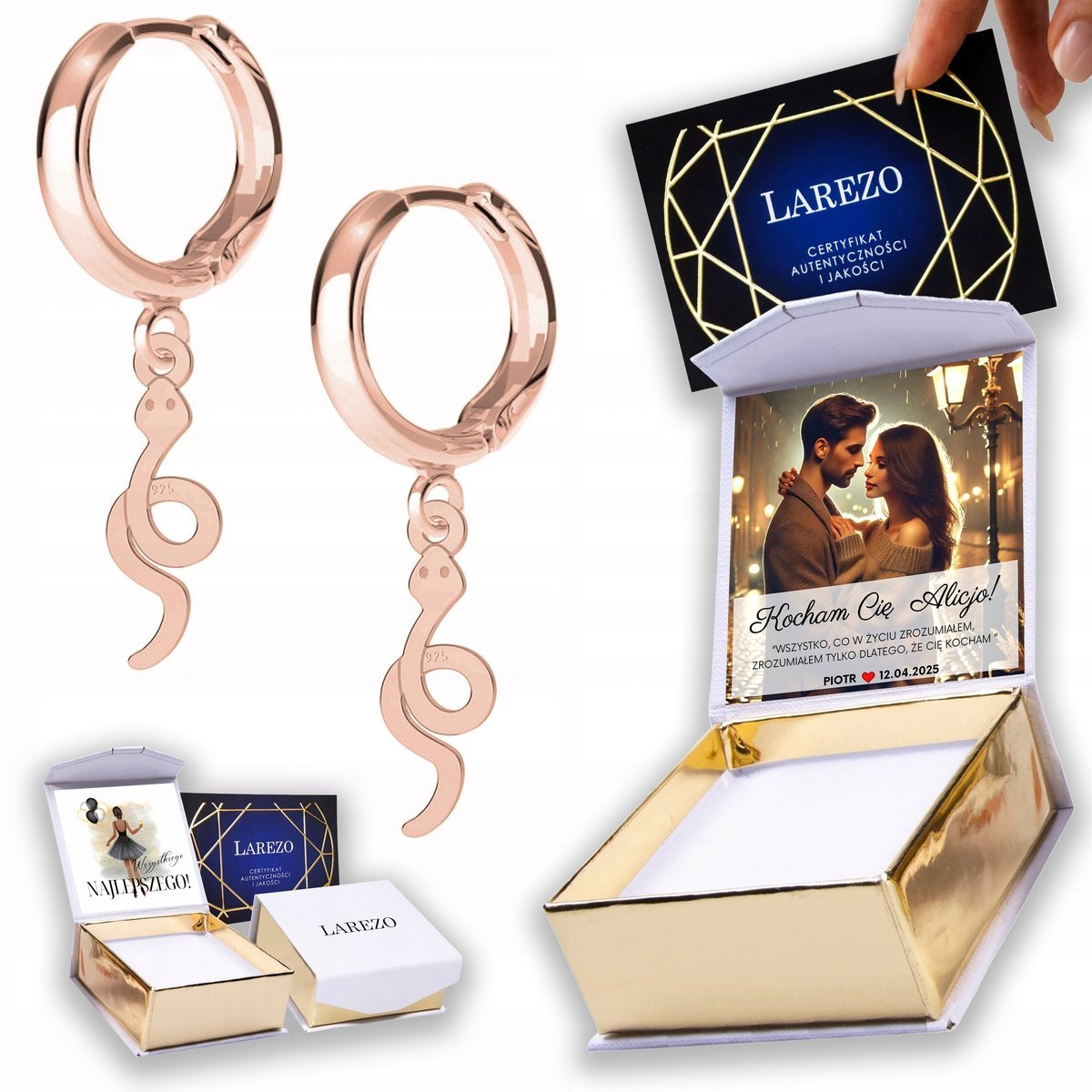 Kolczyki Pozłacane 925 Blaszki z Wężami Wąż Snake NADRUK