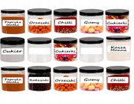 Pojemniki kuchenne - SŁOIK PLASTIKOWY 300ML POJEMNIK NA PRZYPRAWY 15SZTUK + ETYKIETY - miniaturka - grafika 1