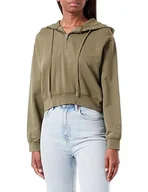 Bluzy damskie - Replay Damska bluza z kapturem Cropped, 234 Dark Olive, XS - miniaturka - grafika 1