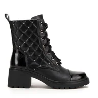 Półbuty męskie - Damskie trapery skórzane z pikowaną cholewką czarne - miniaturka - grafika 1