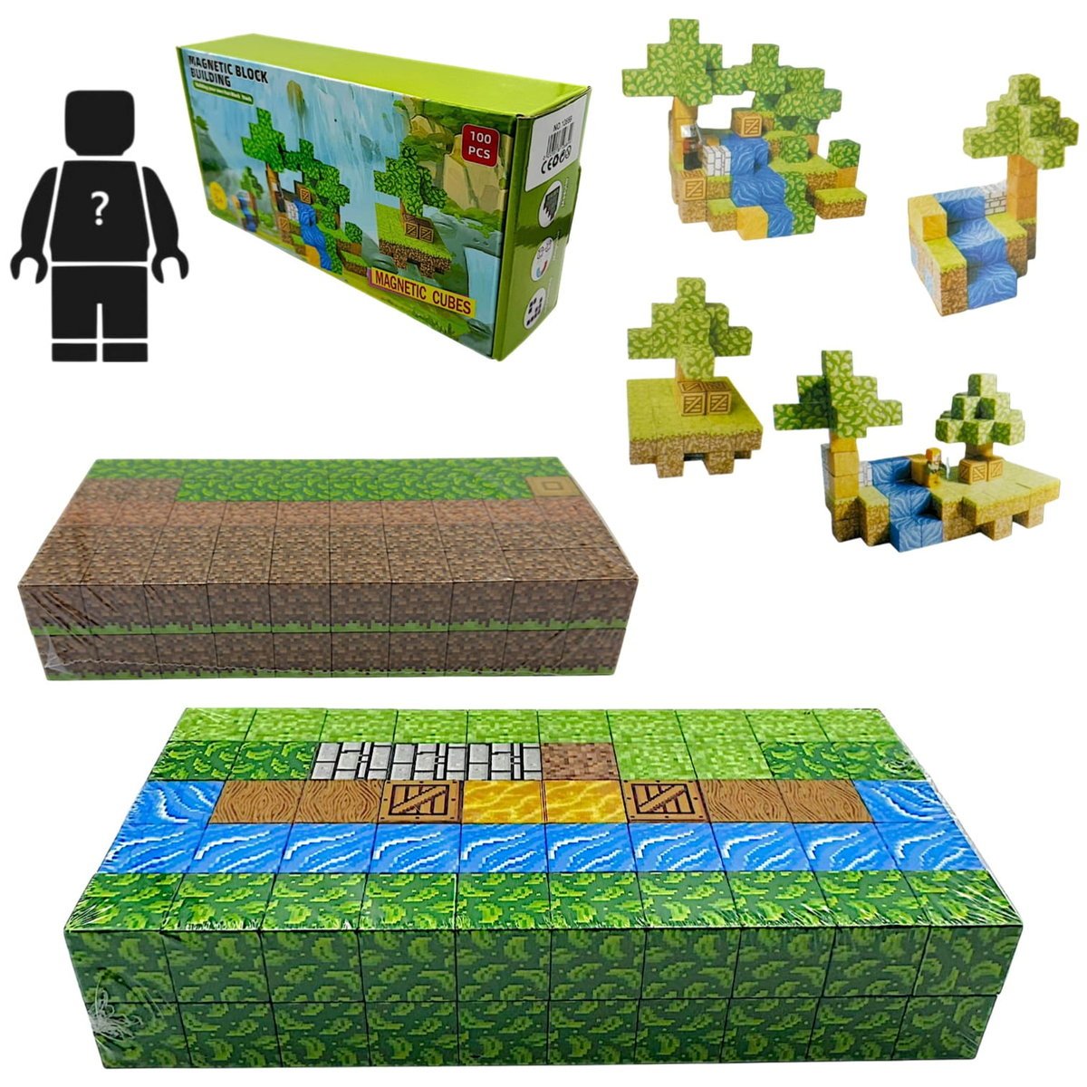 Klocki Magnetyczne Minecraft 100 Klocków + 1 Figurka
