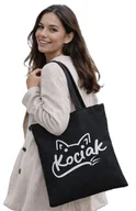 Torby i wózki na zakupy - Torba na zakupy KOCIAK z nadrukiem materiałowa na zamek TA-94 czarny - miniaturka - grafika 1