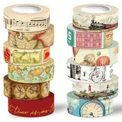 Inne - Zestaw , 12 Rolek Dekoracyjnej Taśmy Morskiej, Taśma z Wzorem Mapy , Używana do Artykułów Papierniczych, Scrapbookingu, Rękodzieła DIY, Pakowania - miniaturka - grafika 1