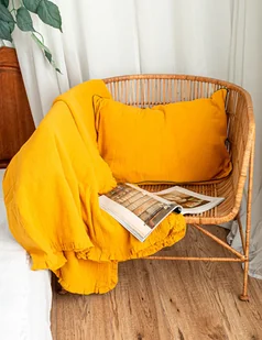 Żólty Pled (Koc) 160x200 cm muślinowy z falbanką, Handmade, Lariko Studio - Koce - miniaturka - grafika 1