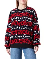 Bluzy damskie - Love Moschino Damska bluza oversize fit Roundneck eco fur. Bluza, Black RED White, M - miniaturka - grafika 1