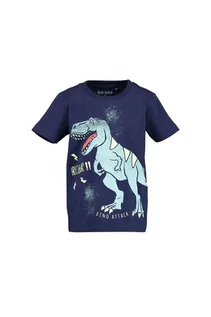 Koszulki dla chłopców - T-shirt chłopięcy z dinozaurem - granatowy - grafika 1