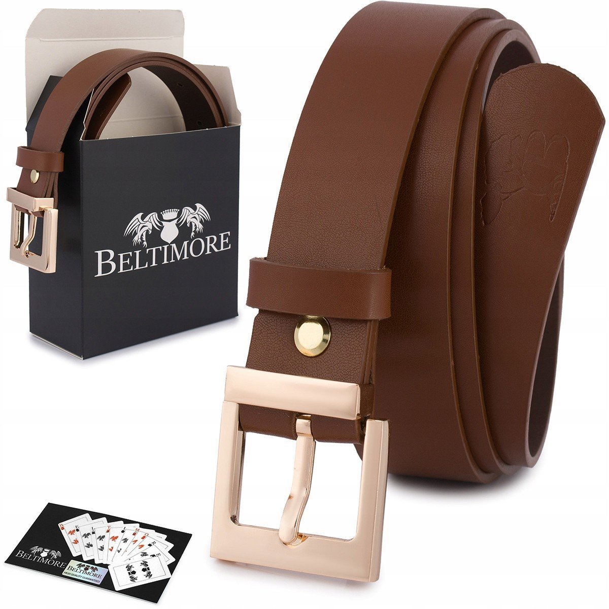 Skórzany pasek damski do spodni sukienki brązowy skóra nat 3 cm Beltimore D67 brązowy, beżowy r.110-125 cm