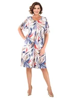 Sukienki - Sukienka damska do kolan z dzianiny kolorowa sukienka z krótkim rękawem i ozdobnym printem, idealna na lato 40178 - ModBiS - miniaturka - grafika 1