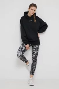 Reebok bluza damska kolor czarny z kapturem gładka - Bluzy damskie - miniaturka - grafika 1