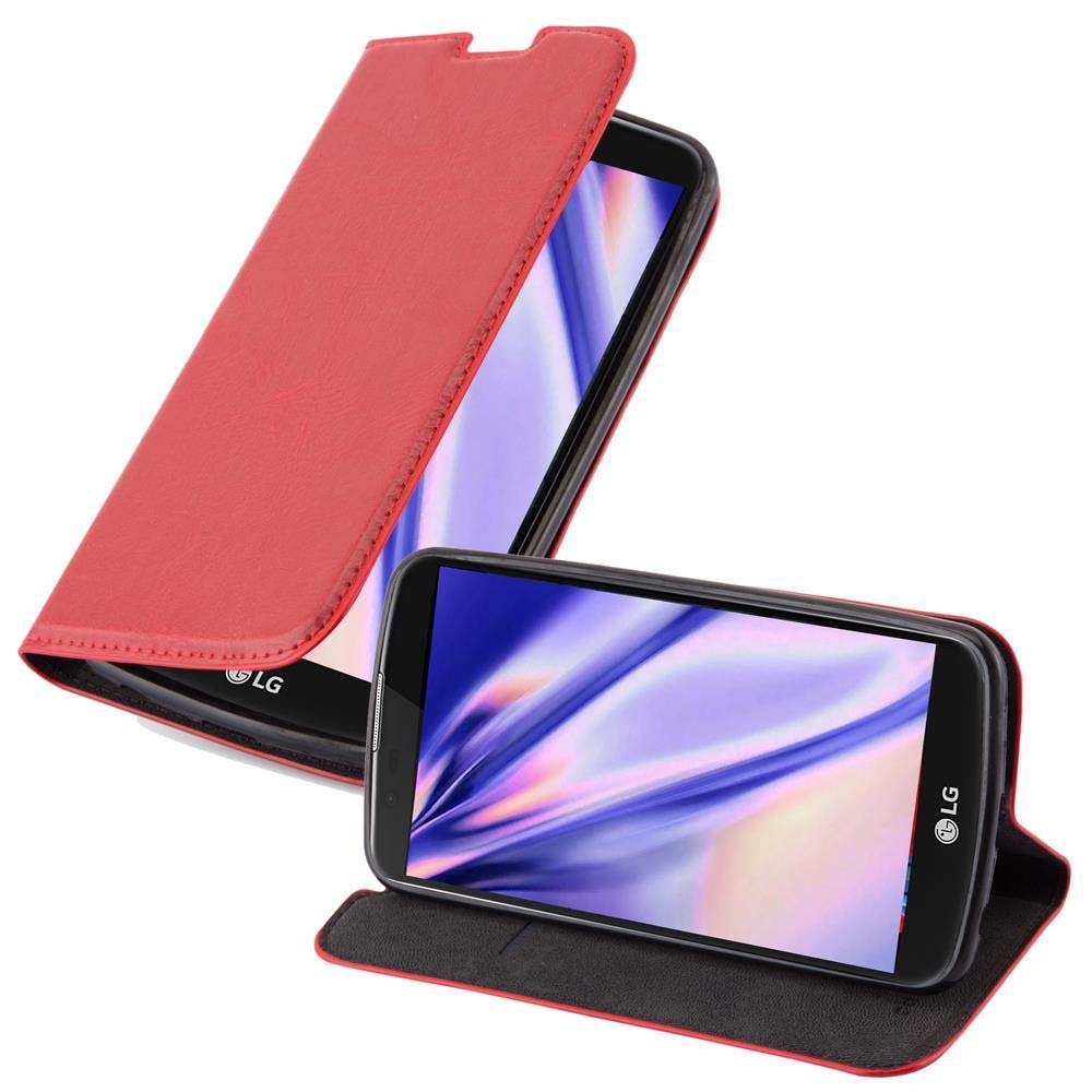 Etui Cadorabo do LG K10 2016 w kolorze APPLE RED Etui na telefon komórkowy z zapięciem magnetycznym, funkcją podstawki i miejscem na kartę Etui Etui ochronne Etui z klapką w stylu książki