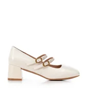 Półbuty męskie - Damskie czółenka Mary Jane z regulowanymi paskami kremowe - miniaturka - grafika 1