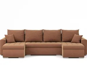 Narożnik Luis, narożnik U-kształt, sofa, kanapa, z funkcją spania, pojemnik na pościel, dekoracyjne pikowanie, meble tapicerowane, Storm 54, brąz