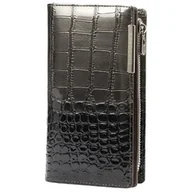 Portfele - Portfel Damski Skórzany GREGORIO Lakierowany Długi Z Suwakiem Na Zewnątrz BC-124 SZARY 19,5 x 10 x 3,5 [cm] - miniaturka - grafika 1