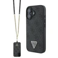 Etui i futerały do telefonów - Etui Guess Leather Metal Logo Strass Crossbody na iPhone 16 - czarne - miniaturka - grafika 1