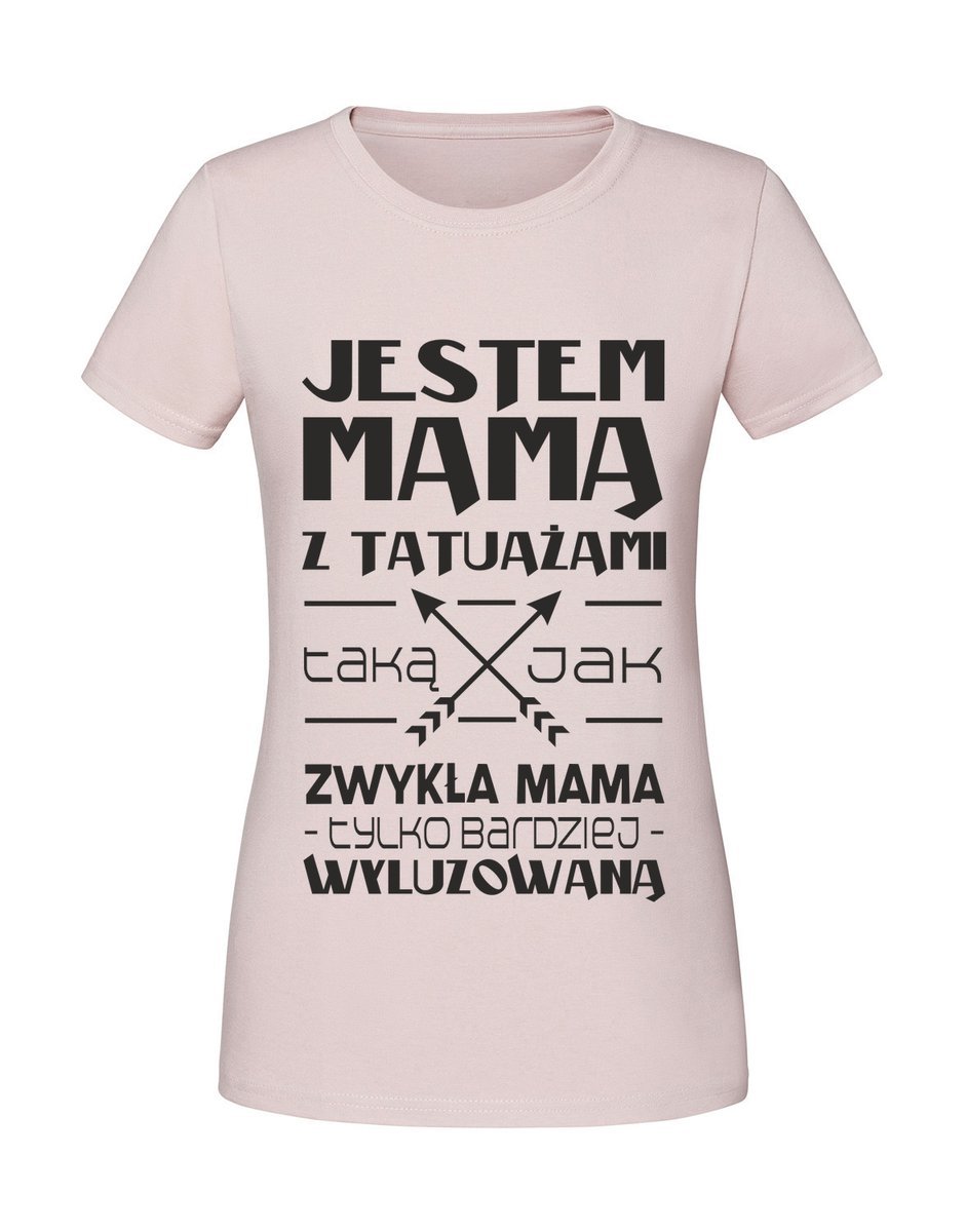Damska koszulka z nadrukiem - Jestem mamą z tatuażami Pudrowy Róż L