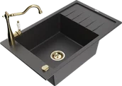 Zlewozmywaki z baterią - Mexen Elias zlewozmywak granitowy 1-komorowy z ociekaczem i baterią kuchenną Carla, czarny nakrapiany - 6511-76-670700-50 - miniaturka - grafika 1
