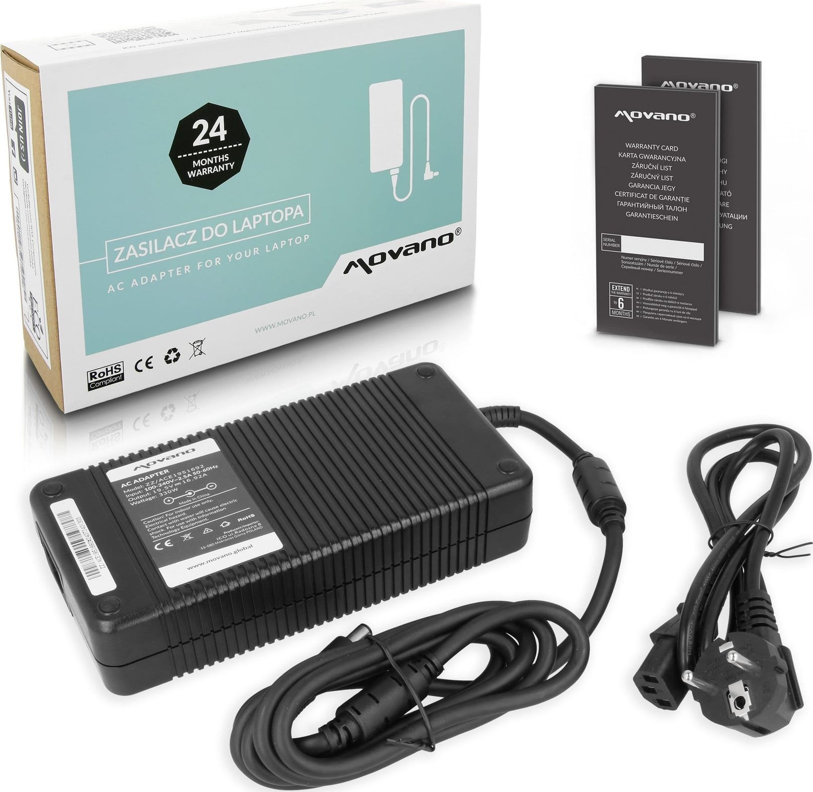 Zasilacz Movano 19.5v 16.92a 7.4x5.0 pin 330W do Acer