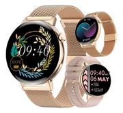 Smartwatch - Elegancki Smartwatch Damski Rozmowy Puls 2 Paski Złoty - miniaturka - grafika 1