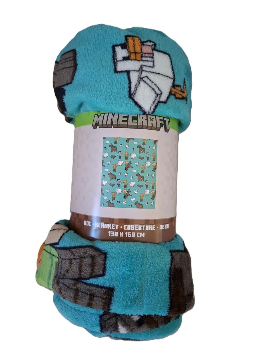 Koc flanelowy MINECRAFT 130x160 niebieski