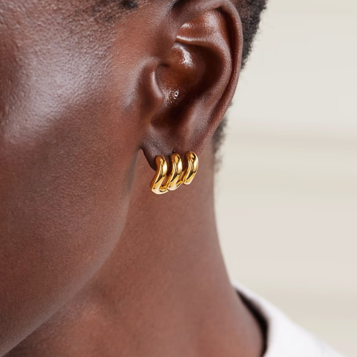 Kolczyki złote potrójny wzór - ze stali szlachetnej - wodoodporne