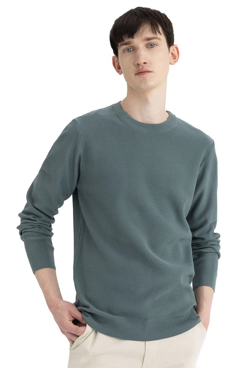 DEFACTO SWETER MĘSKI Z OKRĄGŁYM DEKOLTEM W PRĄŻKI NIEBIESKI XL 5DA