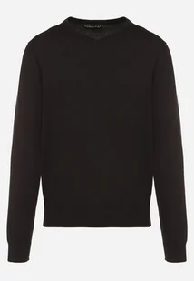 Czarny Bawełniany Sweter o Klasycznym Kroju z Dekoltem w Serek Amivorra - Swetry męskie - miniaturka - grafika 1