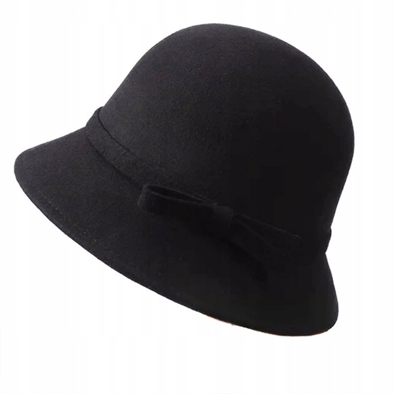 czarny KAPELUSZ damski typu BUCKET elegancki CYLINDER do płaszcza szykowny