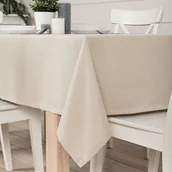 Obrusy i serwetki - Gotowy obrus z tkaniny wodoodpornej o fakturze płótna, wykończony listwą, kolor beżowy, Aruba, rozmiar: 120x160 cm - miniaturka - grafika 1