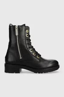 Botki damskie - Tommy Hilfiger workery skórzane Th Essentials Biker Boot damskie kolor czarny na płaskim obcasie ocieplone - grafika 1