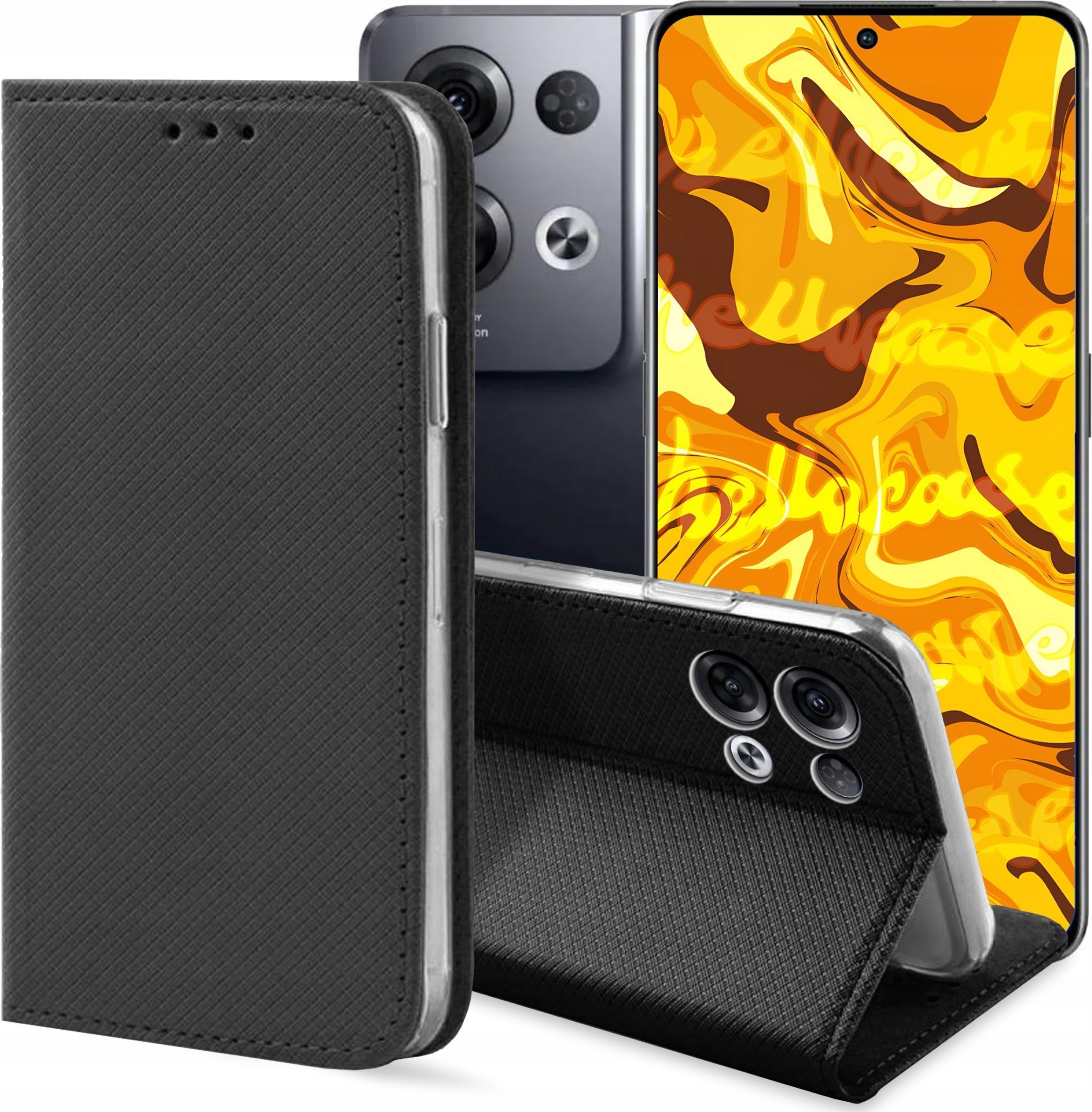 Hello Case ETUI Z KLAPKĄ DO OPPO RENO8 PRO 5G CZARNE ZAMYKANE MAGNETYCZNE KABURA FLIP