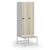 Szafki biurowe - Szafka ubraniowa z ławeczką, 2 szafki, 1875 x 600 x 500/800 mm, zamek mechaniczny z kodem, drzwi laminowane, dąb naturalny - miniaturka - grafika 1