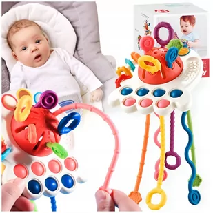 ZABAWKA SENSORYCZNA GRYZAK MONTESSORI DLA NIEMOWLĄT SZNURKI POPIT 4w1 TERAPIA SI - Zabawki sensoryczne - miniaturka - grafika 1