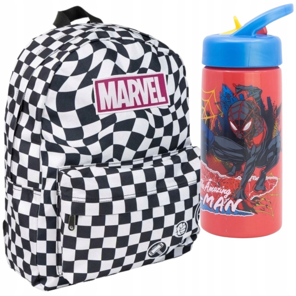 BIDON + PLECAK SZKOLNY JEDNOKOMOROWY POJEMNY DUŻY Marvel 42x32x12cm