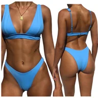 Stroje kąpielowe - BIKINI BRAZYLISJKIE NIEBIESKIE STRÓJ KĄPIELOWY KOSTIUM NA PLAŻĘ BASEN L - miniaturka - grafika 1
