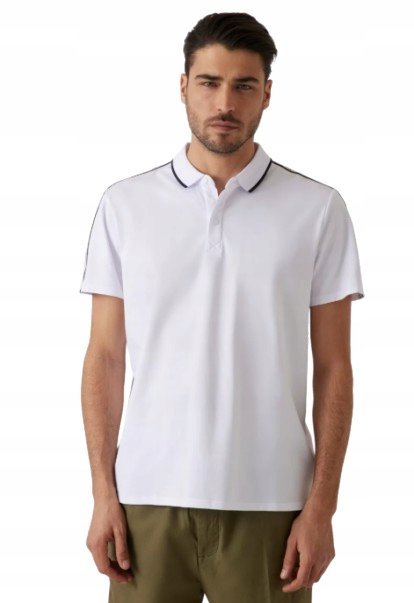 Guess Biała Koszulka Polo z Kontrastowym Lampasem na Ramieniu M Gna