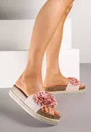 Klapki i japonki damskie - Różowe Klapki Zdobione Aplikacją z Imitacją Kwiatów Felurea - miniaturka - grafika 1