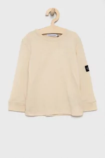 Koszulki dla dziewczynek - Calvin Klein Jeans Longsleeve bawełniany dziecięcy kolor kremowy z aplikacją - grafika 1