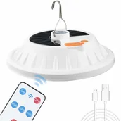 Latarki - Latarka kempingowa solarna 120 LED z pilotem, akumulatorem USB, ściemnialną lampką kempingową, przenośna, wodoodporna IPX7 - miniaturka - grafika 1