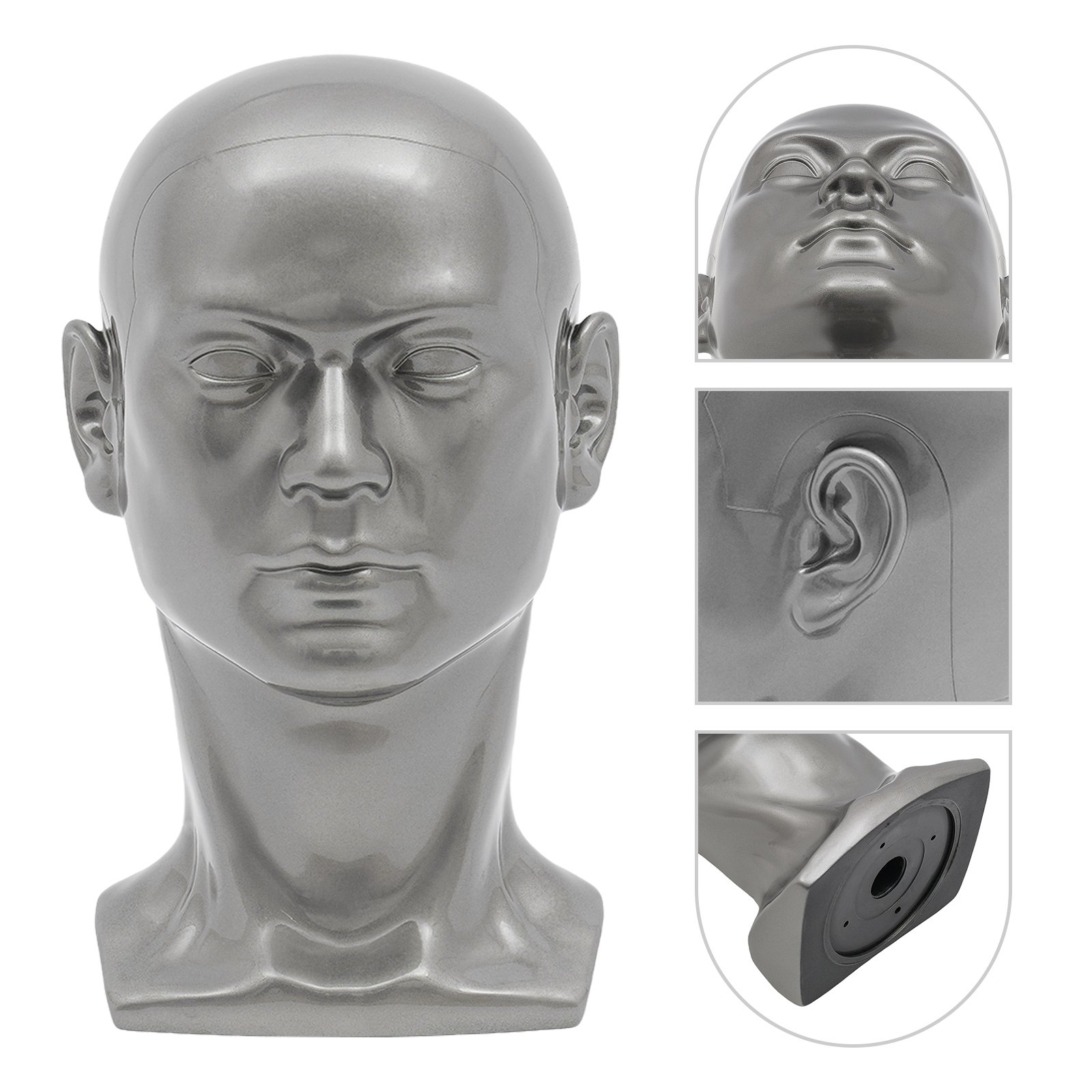 Głowa manekina, głowa manekina, model głowy mężczyzny, PVC, szary