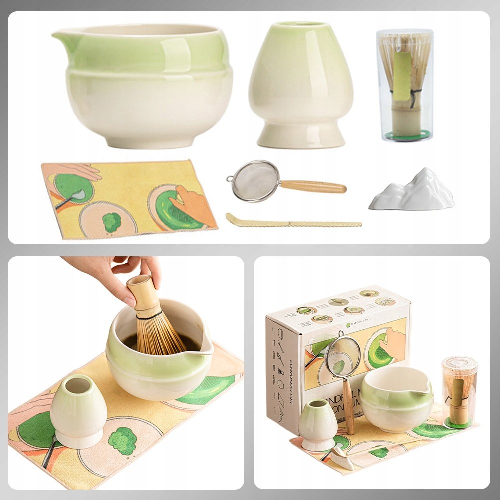 Komplet Matcha 7 Elementów Czara Chasen Sitko Łyżeczka Zielony Gradient