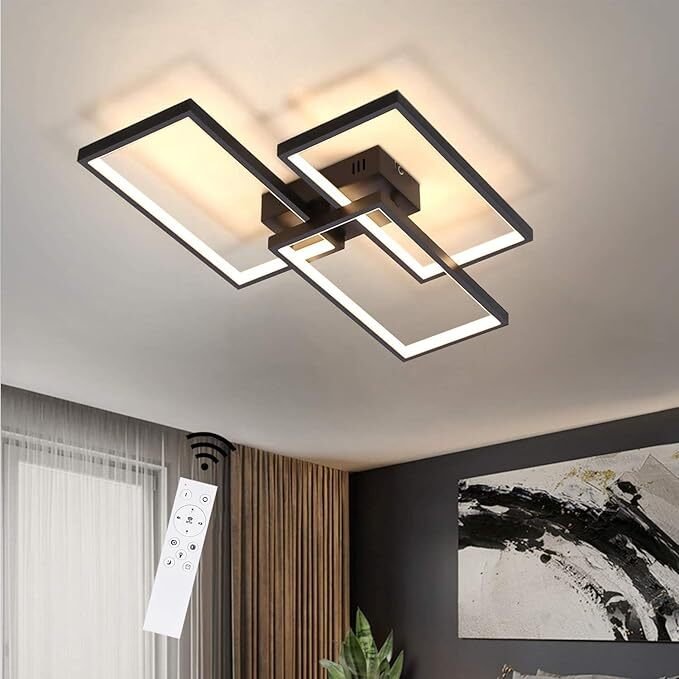 ZMH LED lampa sufitowa czarna ściemnialna z pilotem metalowy nowoczesny design 64W do salonu sypialni kuchni
