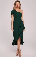 Sukienki - Sukienka na jedno ramię z falbaną w kolorze butelkowej zieleni K146, Kolor zielony, Rozmiar L, makover - Primodo.com - miniaturka - grafika 1
