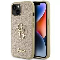 Etui i futerały do telefonów - Etui GUESS Glitter Script Big 4G do Apple iPhone 15 Złoty - miniaturka - grafika 1