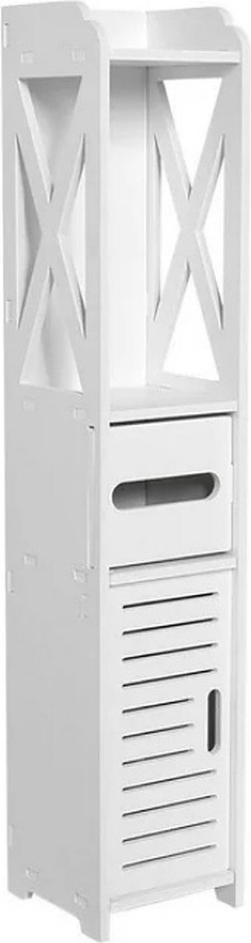 Szafka łazienkowa wąska - wysoka szafka 3 w 1 biała z 1 uchwytem na papier i 2 półkami - 80 x 15,5 x 15 cm szafka łazienkowa z WPC do toalety - szafka narożna - półka łazienkowa
