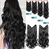 Pozostałe akcesoria fryzjerskie - TEMU Syntetyczne, falowane przedłużenia włosów w kształcie litery V do wpinania, niewidoczna taśma, dostępne długości 16/20/24/28 cali, zestaw 4 - miniaturka - grafika 1