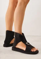 Sandały damskie - Czarne Sandały Typu Botki Ozdobione Metaliczną Klamrą z Przodu Adrasaia - miniaturka - grafika 1