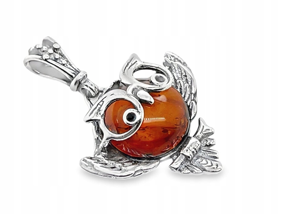 Wisiorek srebrny z bursztynem SWAROVSKI ZAWIESZKA srebrna sowa