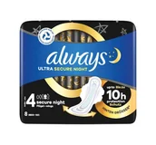 Podpaski - Always Ultra podpaski higieniczne ze skrzydełkami 4 Secure Night 8 sztuk - miniaturka - grafika 1
