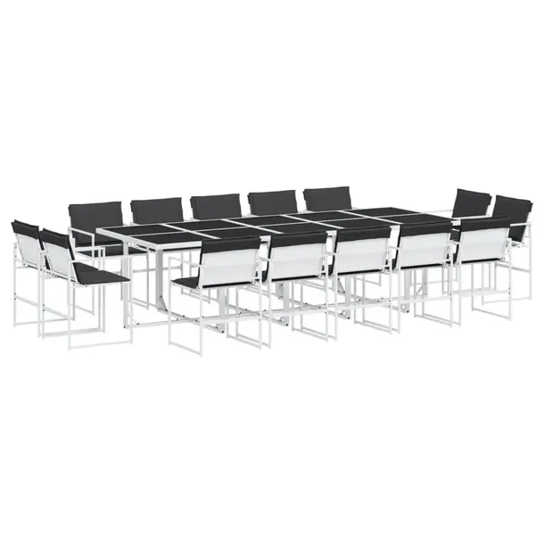 Zestaw mebli ogrodowych biały 275 x 107 x 72 cm, 14 krzeseł z poduszkami