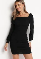 Sukienki - Czarna Sukienka Błyszcząca z Drapowaniem i Kwadratowym Dekoltem Tashi - miniaturka - grafika 1